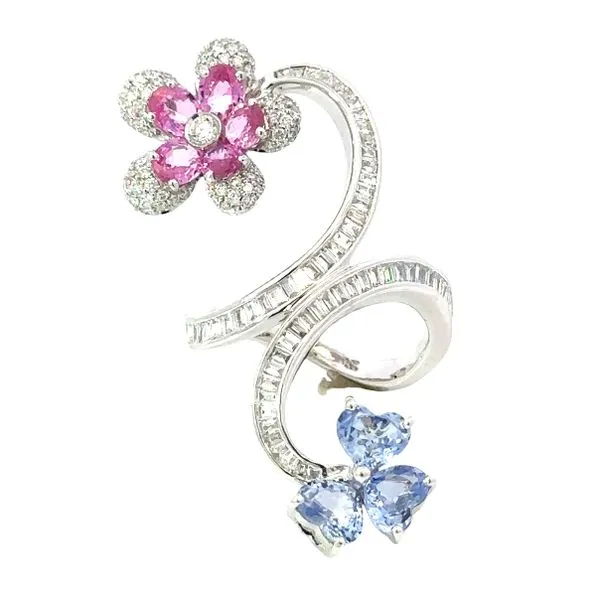 18K White Gold Pink & Ceylon Sapphires With Pavè And Channel Set Baguette Diamonds Ring Classic Creations In Diamonds & Gold Venice, FL