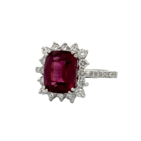 Deep Red Purple Rhodolite Garnet & Diamond Halo Ring Classic Creations In Diamonds & Gold Venice, FL