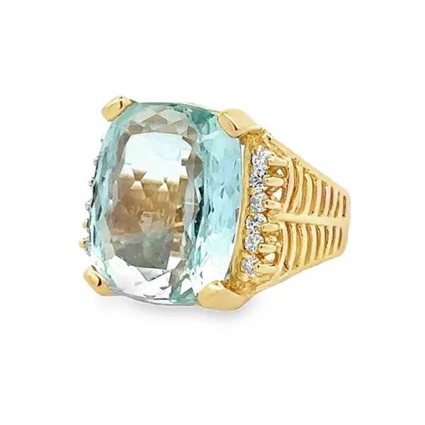 14K Yellow Gold Cushion Cut Aquamarine & Diamond Ring Classic Creations In Diamonds & Gold Venice, FL