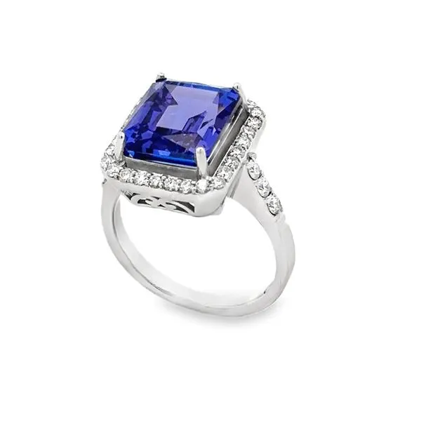 18K 5.50ct. Emerald Cut Tanzanite & Diamond & Ring Image 2 Classic Creations In Diamonds & Gold Venice, FL