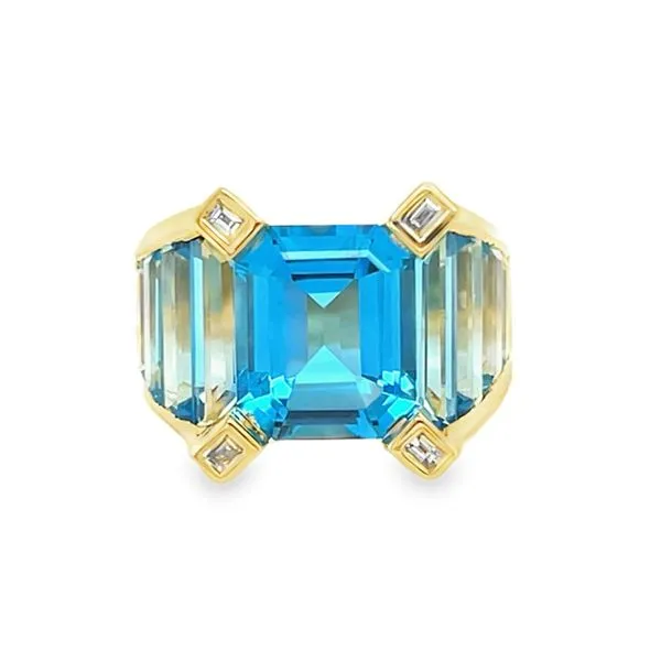 18KY Blue Topaz & Diamond Prong Statement Ring Classic Creations In Diamonds & Gold Venice, FL