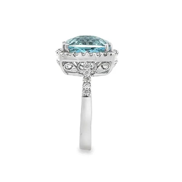 Checkerboard Top Blue Topaz & Diamond Halo  Ring Image 4 Classic Creations In Diamonds & Gold Venice, FL