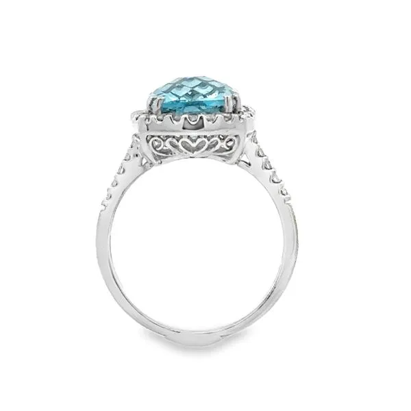 Checkerboard Top Blue Topaz & Diamond Halo  Ring Image 5 Classic Creations In Diamonds & Gold Venice, FL