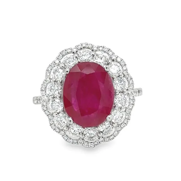 14K White Gold GIA 4.80ct. Ruby Oval Double Halo Diamond Ring Classic Creations In Diamonds & Gold Venice, FL