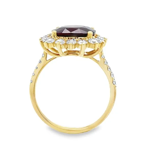 14K Yellow Gold Cushion Cut 4.0ct.  Red Tourmaline Diamond Halo Ring Image 3 Classic Creations In Diamonds & Gold Venice, FL