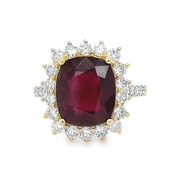 14K Yellow Gold Cushion Cut 4.0ct.  Red Tourmaline Diamond Halo Ring Classic Creations In Diamonds & Gold Venice, FL