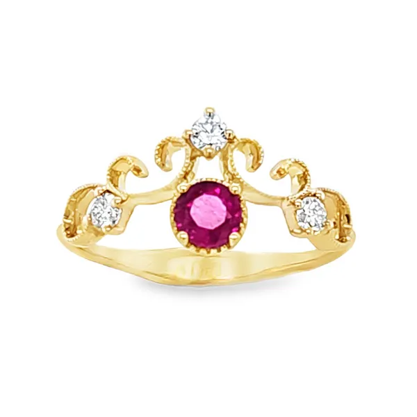 14K Yellow Gold Ruby and Diamond Tiara Ring – 0.32ct Ruby AA, 0.16ct Diamond Classic Creations In Diamonds & Gold Venice, FL