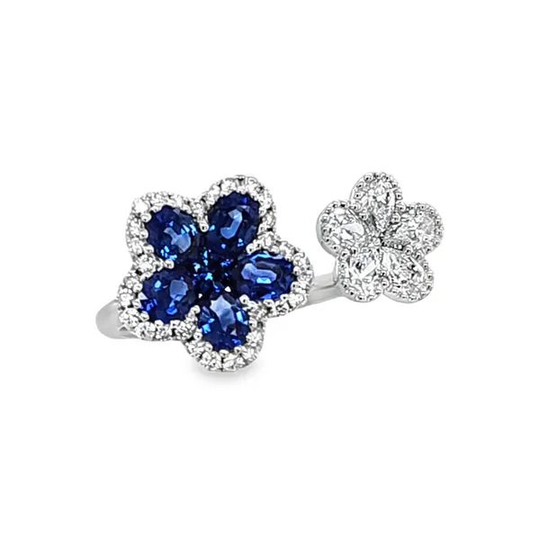 18K White Gold Sapphire and Diamond Clover Cuff Ring – 1.18ct Sapphire AA, 0.62ct Diamond Classic Creations In Diamonds & Gold Venice, FL