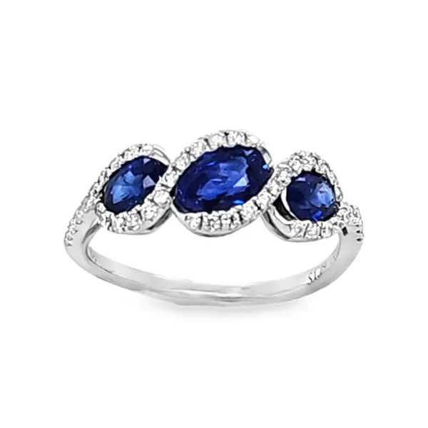 18K White Gold Three Marquise Sapphire and Diamond Halo Ring – 1.29ct Sapphire AA, 0.28ct Diamond Classic Creations In Diamonds & Gold Venice, FL