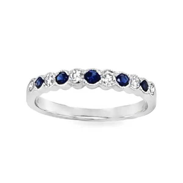 14K White Gold Sapphire and Diamond Half Bezel Milgrain Band – 0.19ct Sapphire AA, 0.18ct Diamond Classic Creations In Diamonds & Gold Venice, FL