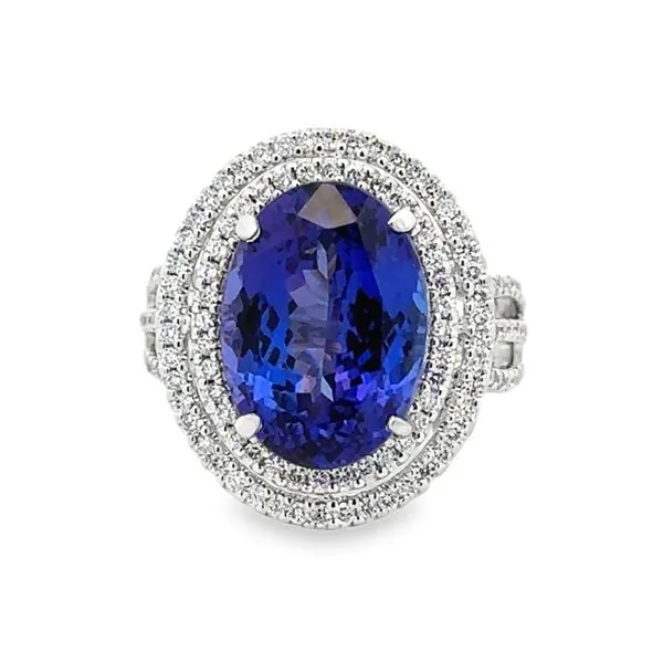 18KW 9.75ct. Tanzanite & Diamond Double Halo Ring Image 2 Classic Creations In Diamonds & Gold Venice, FL