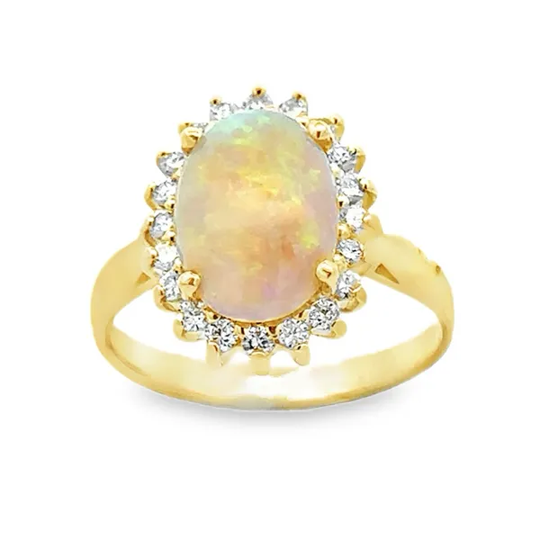 18KY Australian Opal & Diamond Halo Ring Classic Creations In Diamonds & Gold Venice, FL