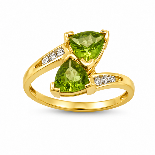 10K Yellow Gold Trillion Peridot and Diamond Bypass Ring – 0.03ct TW Classic Creations In Diamonds & Gold Venice, FL