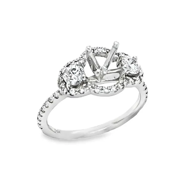14K White Gold Three-Stone Round Brilliant Halo Engagement Ring Semi-Mount – .75 CTW Image 2 Classic Creations In Diamonds & Gold Venice, FL