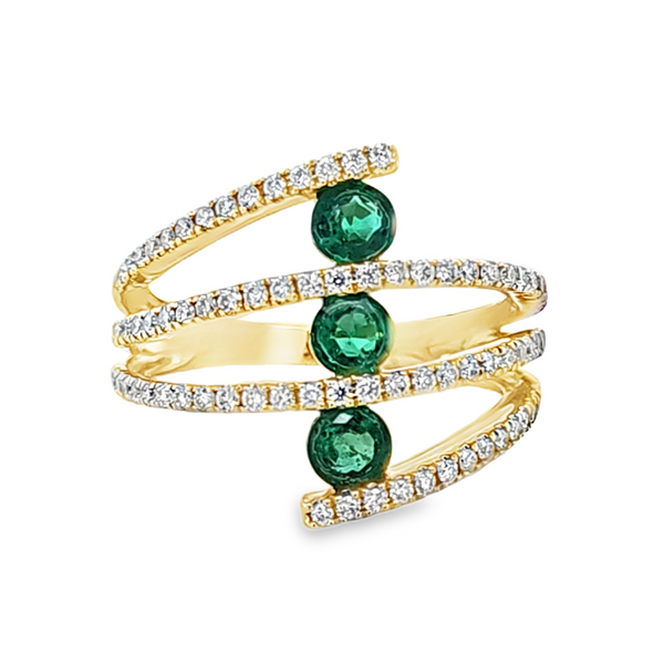 14K Yellow Gold Colombian Emerald and Micro Pave Diamond Bypass Ring | 1.04 CTW Image 2 Classic Creations In Diamonds & Gold Venice, FL