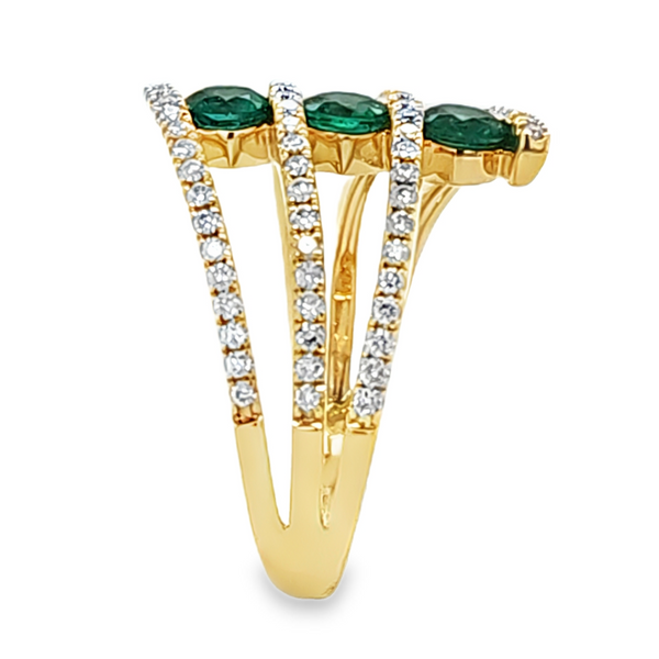 14K Yellow Gold Colombian Emerald and Micro Pave Diamond Bypass Ring | 1.04 CTW Image 3 Classic Creations In Diamonds & Gold Venice, FL