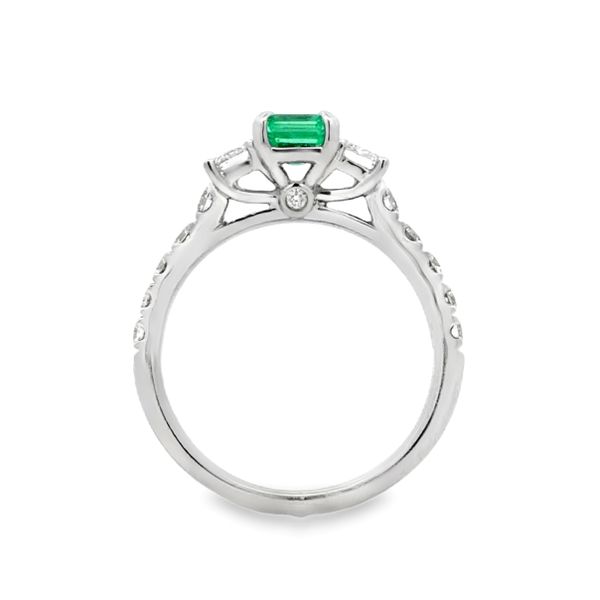 14K White Gold Colombian Emerald And Diamond Three Stone Ring | 1.66 Carat Total Gem Weight Image 3 Classic Creations In Diamonds & Gold Venice, FL