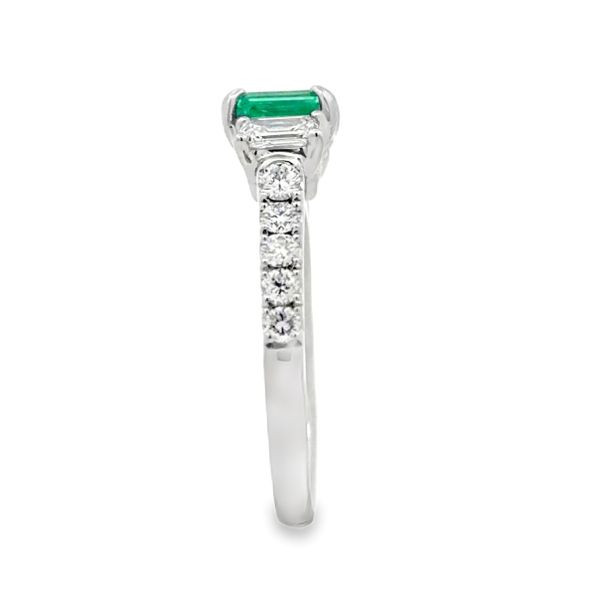 14K White Gold Colombian Emerald And Diamond Three Stone Ring | 1.66 Carat Total Gem Weight Image 4 Classic Creations In Diamonds & Gold Venice, FL