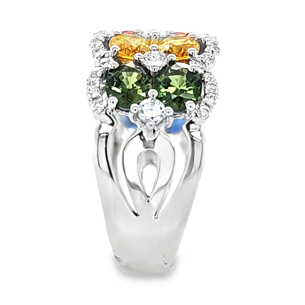 18K White Gold Multi-Color Rainbow Sapphire and Diamond Band 4.97ct | Wide Ring 11.7mm Image 2 Classic Creations In Diamonds & Gold Venice, FL