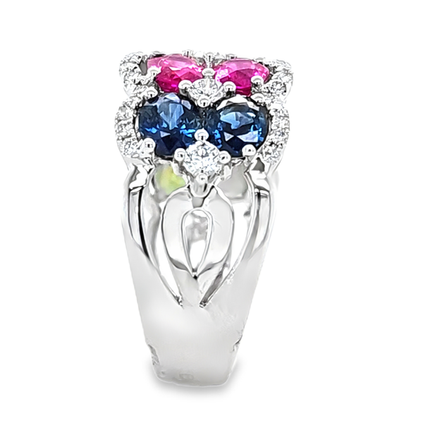18K White Gold Multi-Color Rainbow Sapphire and Diamond Band 4.97ct | Wide Ring 11.7mm Image 3 Classic Creations In Diamonds & Gold Venice, FL