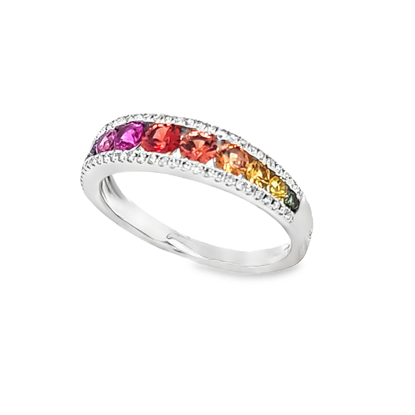 18K White Gold Multi-Color Sapphire and Diamond Band | Channel Set .96ct Total Image 3 Classic Creations In Diamonds & Gold Venice, FL