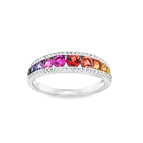 18K White Gold Multi-Color Sapphire and Diamond Band | Channel Set .96ct Total Classic Creations In Diamonds & Gold Venice, FL