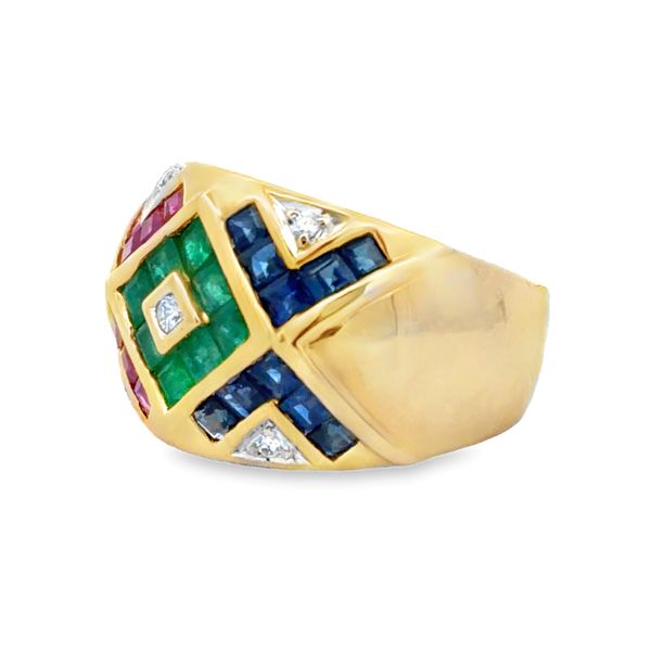 14K Yellow Gold Emerald, Ruby, Sapphire & Diamond Ring | 2.56 CTW Gemstones Image 2 Classic Creations In Diamonds & Gold Venice, FL