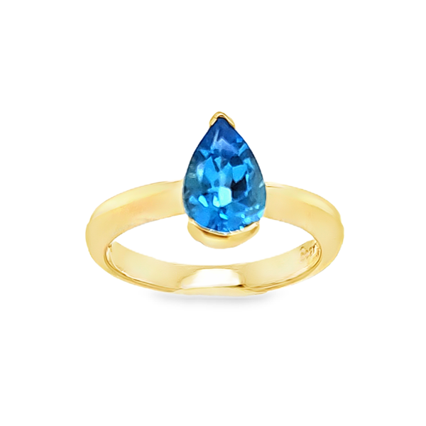 14K Yellow Gold Pear Blue Topaz Half Bezel Set Ring 9 x 6 mm Image 2 Classic Creations In Diamonds & Gold Venice, FL