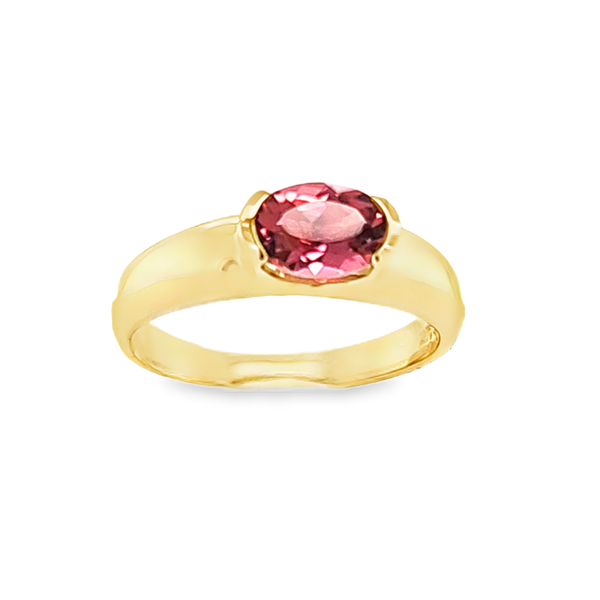 14K Yellow Gold Oval Pink Topaz Half Bezel Set Ring 7 x 5 mm Image 2 Classic Creations In Diamonds & Gold Venice, FL