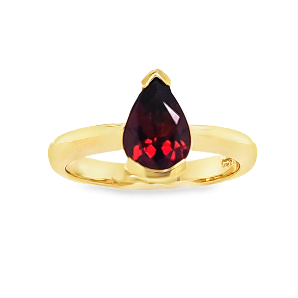 14K Yellow Gold Pear Garnet Half Bezel Set Ring 9 x 6 mm Image 2 Classic Creations In Diamonds & Gold Venice, FL