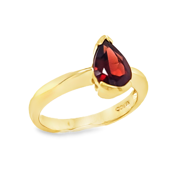 14K Yellow Gold Pear Garnet Half Bezel Set Ring 9 x 6 mm Classic Creations In Diamonds & Gold Venice, FL