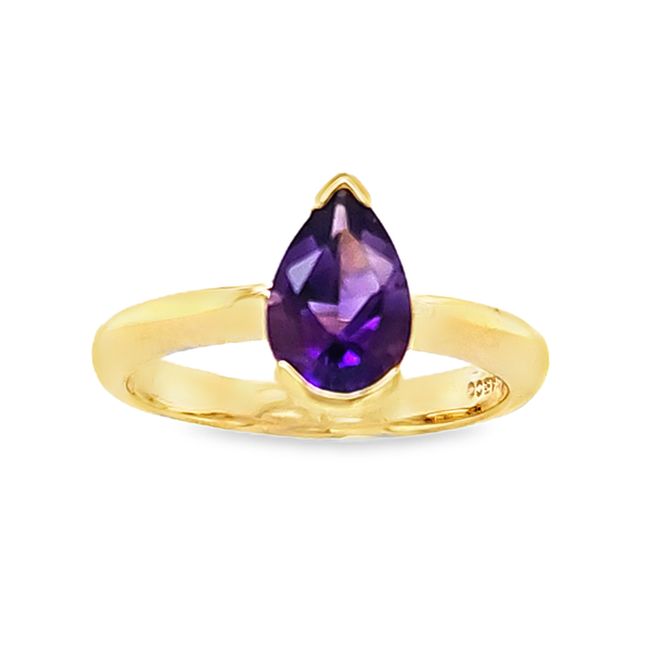 14K Yellow Gold Pear Amethyst Half Bezel Set Ring 9 x 6 mm Image 2 Classic Creations In Diamonds & Gold Venice, FL