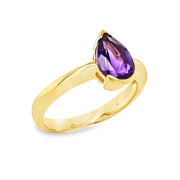 14K Yellow Gold Pear Amethyst Half Bezel Set Ring 9 x 6 mm Classic Creations In Diamonds & Gold Venice, FL