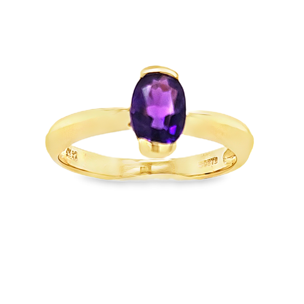 14K Yellow Gold Oval Amethyst Half Bezel Set Ring 7 x 5 mm Image 2 Classic Creations In Diamonds & Gold Venice, FL