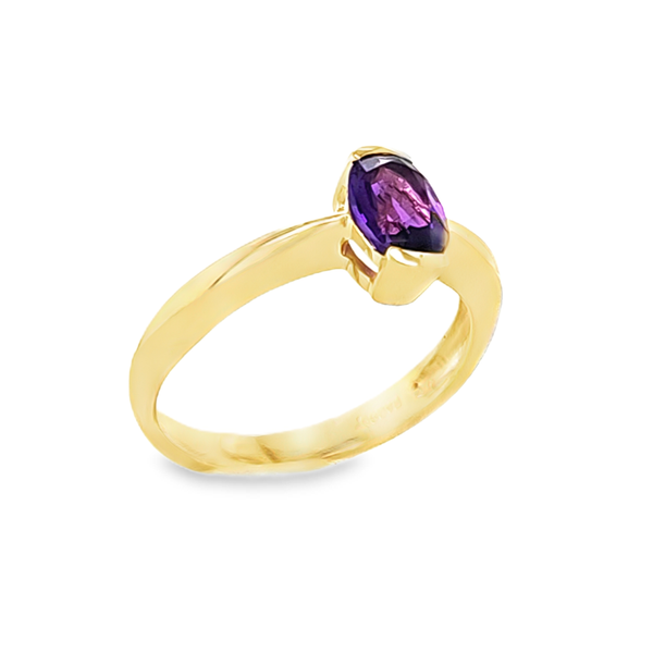 14K Yellow Gold Oval Amethyst Half Bezel Set Ring 7 x 5 mm Classic Creations In Diamonds & Gold Venice, FL