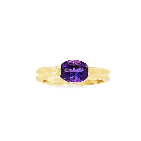 14K Yellow Gold Oval Amethyst Half Bezel Set Ring 8 mm Image 2 Classic Creations In Diamonds & Gold Venice, FL