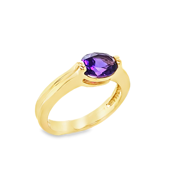 14K Yellow Gold Oval Amethyst Half Bezel Set Ring 8 mm Classic Creations In Diamonds & Gold Venice, FL