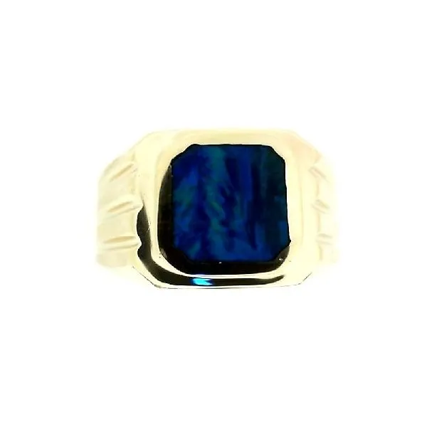 Men's 14K Yellow Gold Inlayed Sea Opal Square Ring Classic Creations In Diamonds & Gold Venice, FL