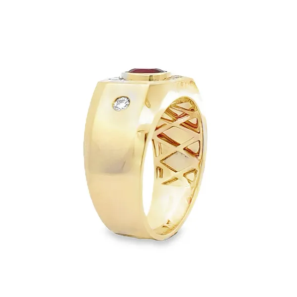 Men's 14K Yellow Gold Oval Ruby Bezel Set With Diamond Halo Rectangular Top Ring Image 2 Classic Creations In Diamonds & Gold Venice, FL