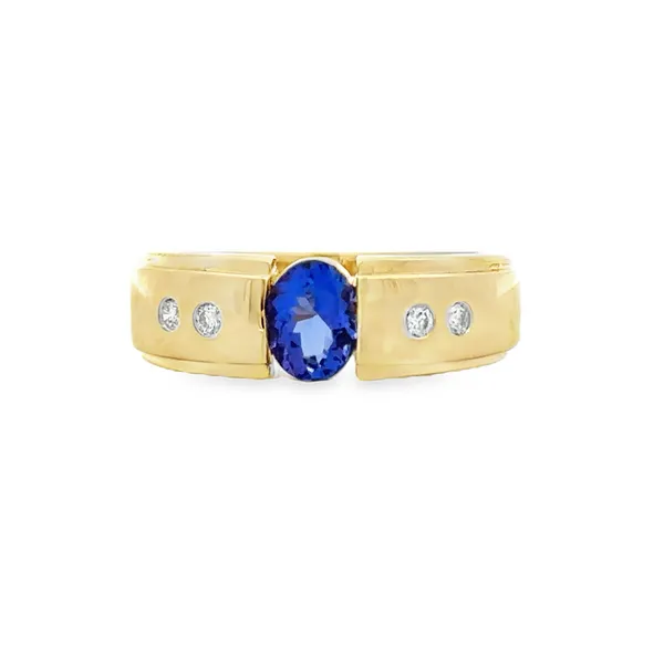Men's 14K Yellow Gold Oval Tanzanite Burnished Set With Diamond Accents Ring Image 2 Classic Creations In Diamonds & Gold Venice, FL