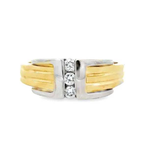 14K Two Tone Gold Three Channel Set Round Diamond Ring with Grooved Shank – 0.24ct TW Classic Creations In Diamonds & Gold Venice, FL