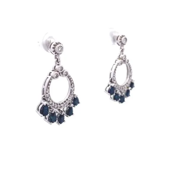 14K White Gold Deep-Blue Sapphire & Diamond Dangle Earrings Image 2 Classic Creations In Diamonds & Gold Venice, FL