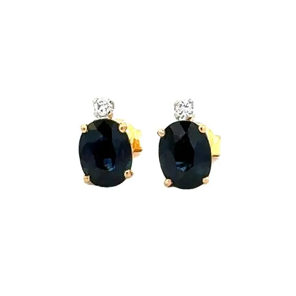 18K Yellow Gold Oval Sapphire And Diamond Stud Earrings Classic Creations In Diamonds & Gold Venice, FL