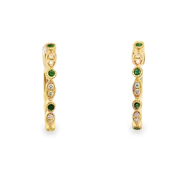 14K Emerald & Diamond Huggie Hoop Earrings Classic Creations In Diamonds & Gold Venice, FL