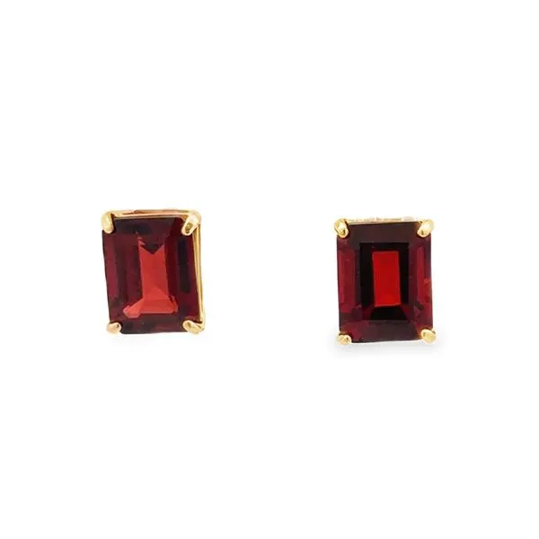 14K Yellow Gold Emerald Cut Mozambique Garnet Stud Earrings Classic Creations In Diamonds & Gold Venice, FL