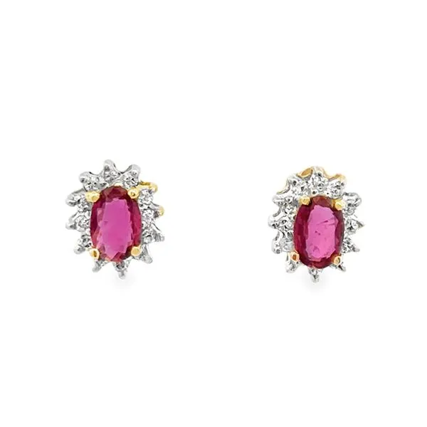 14K Yellow Gold Ruby Oval & Diamond Halo Stud Earrings Classic Creations In Diamonds & Gold Venice, FL