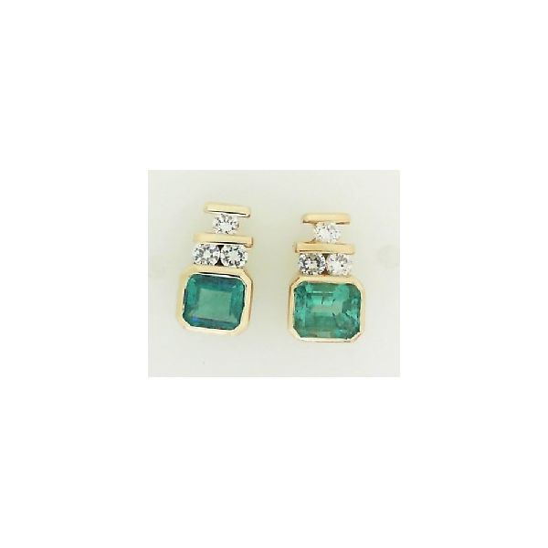 18K Colombian Emerald & Diamond Stud Earrings Classic Creations In Diamonds & Gold Venice, FL