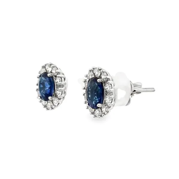 18K White Gold Sapphire And Diamond Halo Stud Earrings Image 2 Classic Creations In Diamonds & Gold Venice, FL
