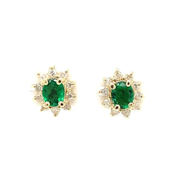 14K Yellow Gold Oval Emerald & Diamond Cluster Earrings Classic Creations In Diamonds & Gold Venice, FL