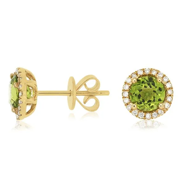 Round Diamond Cut Peridot & Diamond Halo Stud Earrings Classic Creations In Diamonds & Gold Venice, FL